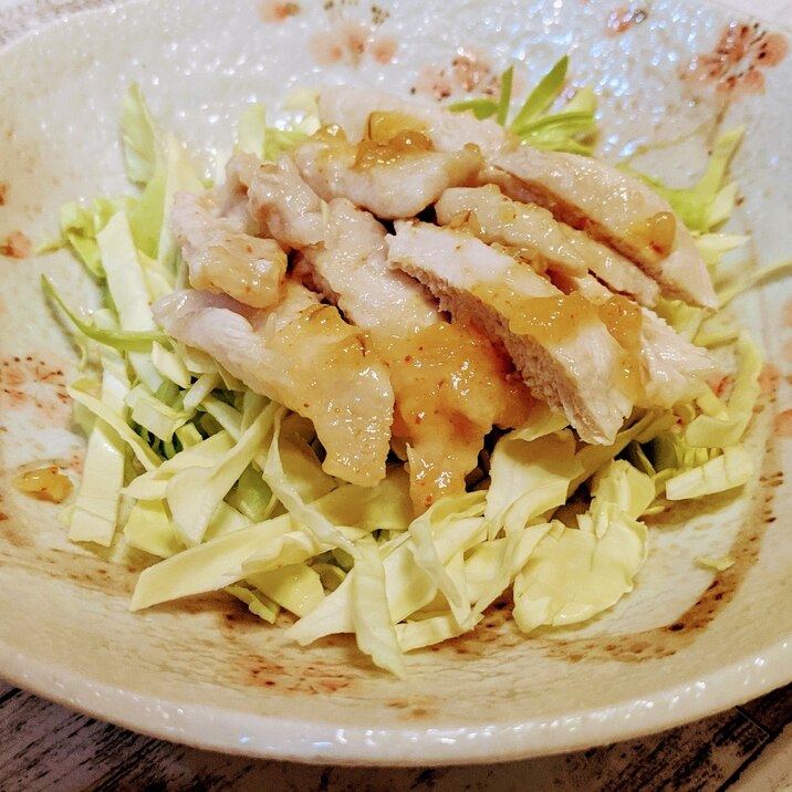 鶏むね肉の茹で味噌ダレ。◕‿◕。